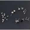 E-4190 6 Pairs /Set Bohemian Silver Gold Metal Color Rhinestone Stud Earrings for Women Party Jewelry Wholesale