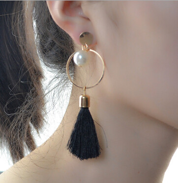 E-4191 Fashion Jewelry Big Circle Pearl Tassel Charm Drop Stud Earring for Women Jewelry