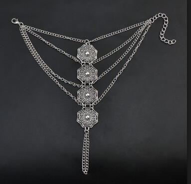 B-0858 Fashion Bohemian Style Flower Pendant Silver Chain Bracelet Charm Bracelets for women