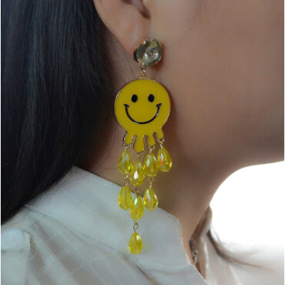 E-4198 Fashion Jewelry Face Smile Crystal Charm Drop Stud Earring for Women Jewelry
