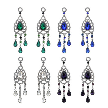 E-4201 2017 New Luxury Purple White Blue Green Crystal Silver Plated Bridal Earrings Imitation Gemstone Jewelry Long Earrings for Women