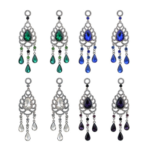 E-4201 2017 New Luxury Purple White Blue Green Crystal Silver Plated Bridal Earrings Imitation Gemstone Jewelry Long Earrings for Women