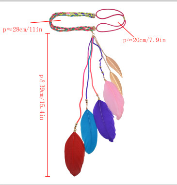 F-0447 Bohemian Woven Rope Colorful Feather Headbands Festival Hippie Headdress Hair Accessories Jewelry