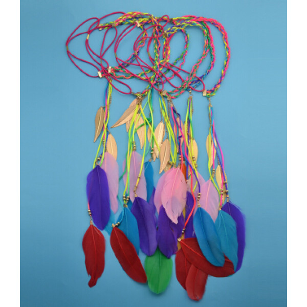 F-0447 Bohemian Woven Rope Colorful Feather Headbands Festival Hippie Headdress Hair Accessories Jewelry