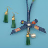 N-6902 New Fashion Vintage Jewelry Set Gold Plated Bow Pearl Pendant Necklace Earrings Set for Women