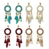 E-4209 3 Colors New Fashion Women Gold Metal Shell Feather Long Tassel Drop Dangle Earring Bohemian Party Jewelry