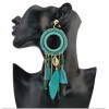 E-4209 3 Colors New Fashion Women Gold Metal Shell Feather Long Tassel Drop Dangle Earring Bohemian Party Jewelry