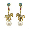 E-4207 2 Colors Animal Diamante Pearl Pendant Ear Stud Earrings for Women Charm Jewelry