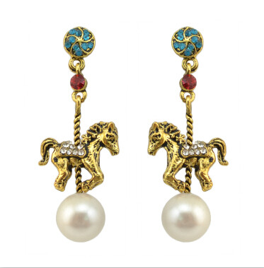 E-4207 2 Colors Animal Diamante Pearl Pendant Ear Stud Earrings for Women Charm Jewelry