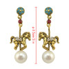 E-4207 2 Colors Animal Diamante Pearl Pendant Ear Stud Earrings for Women Charm Jewelry