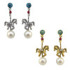 E-4207 2 Colors Animal Diamante Pearl Pendant Ear Stud Earrings for Women Charm Jewelry