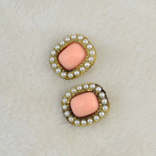 E-2082 3Color European style Pearl Stone Alloy Simple Stud Earring For Women Jewelry