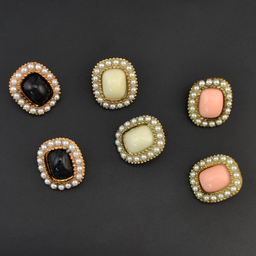 E-2082 3Color European style Pearl Stone Alloy Simple Stud Earring For Women Jewelry