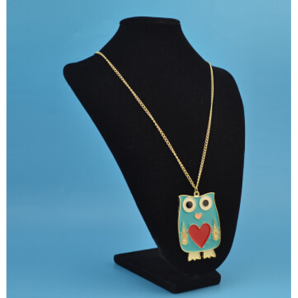 N-2536 3 Colors Fashion Enamel Heart Owl Shape Pendant Necklace Long Chain Jewelry For Women Wholesale