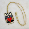 N-2536 3 Colors Fashion Enamel Heart Owl Shape Pendant Necklace Long Chain Jewelry For Women Wholesale