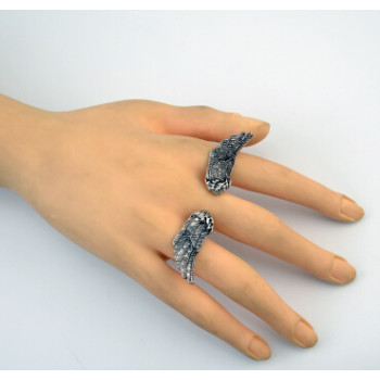 R-1035 Retro Vintage Silver Feather Open Rings for Women Bohemian Party Jewelry