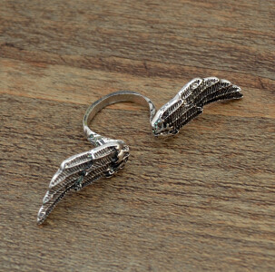 R-1035 Retro Vintage Silver Feather Open Rings for Women Bohemian Party Jewelry