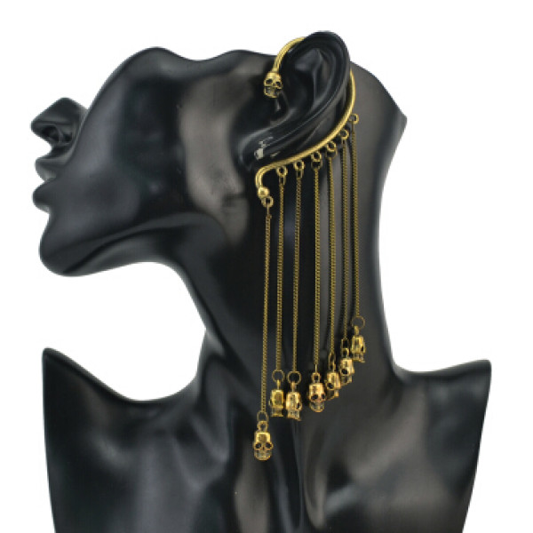 E-1179 New Punk Fashion Gold Plated Metal Tassel Skull Pendant Ear Cuff