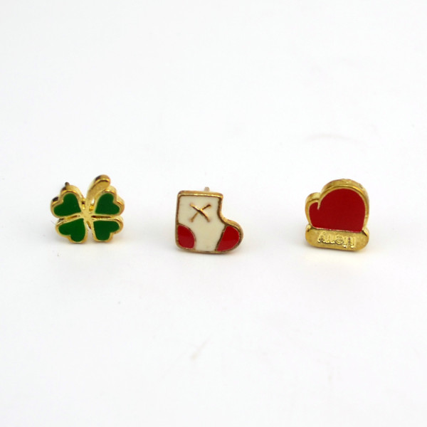 E-1579 3Pcs/set  Color Drop Oil Alloy  Gold Tone Socks Glove Sweet Simple Stud Earring For Women Jewelry
