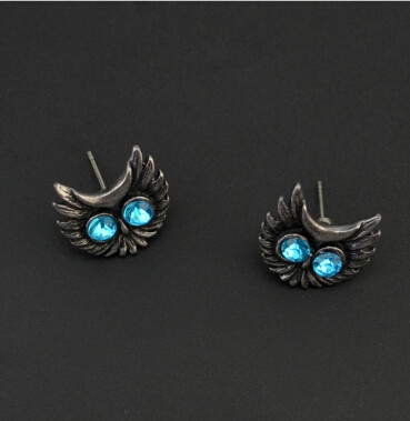 E-1652 2 colors Fashion Bronze Alloy Diamante Owl Ear jewelry Earrings for Women Jewelry