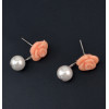 E-0539 Elegant Pink Flower Pearl Drop Earrings for Women Girl Wedding Party Jewelry