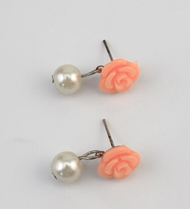 E-0539 Elegant Pink Flower Pearl Drop Earrings for Women Girl Wedding Party Jewelry