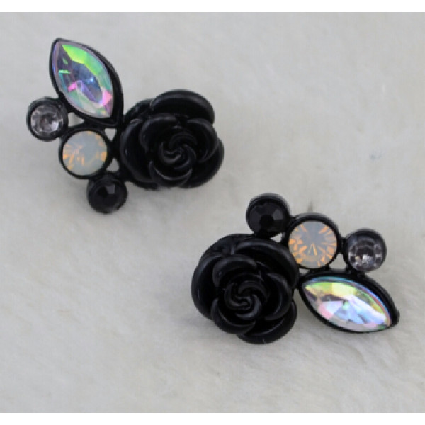 E-0552 2 colors Fashion Alloy Flower Shape Diamante Crystal Ear jewelry Earrings for women