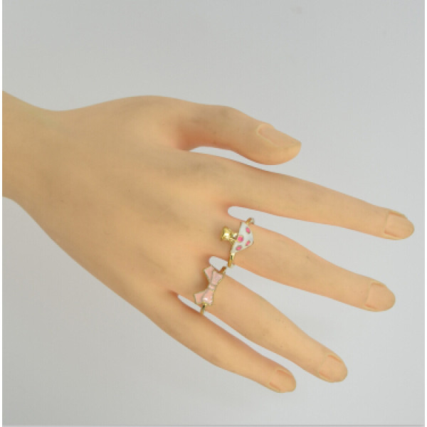 New Fashion 2pcs/set Gold Alloy Mushroom Bow-knot Rings for Women Jewelry