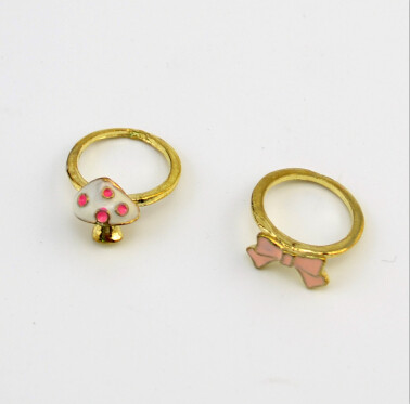 New Fashion 2pcs/set Gold Alloy Mushroom Bow-knot Rings for Women Jewelry