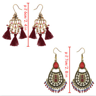 E-4223 2 Styles Bronze Alloy Natural Stone Flower Tassel Pendant Ear Jewelry Earrings For Women