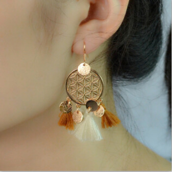 E-4224 2 Styles Boho Gold Silver Plated Alloy Natural Stone Round Tassel Pendant Ear Jewelry Earrings For Women