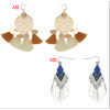 E-4224 2 Styles Boho Gold Silver Plated Alloy Natural Stone Round Tassel Pendant Ear Jewelry Earrings For Women