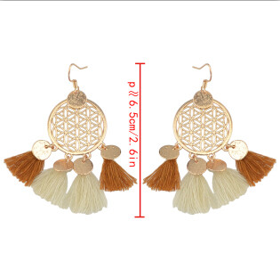 E-4224 2 Styles Boho Gold Silver Plated Alloy Natural Stone Round Tassel Pendant Ear Jewelry Earrings For Women