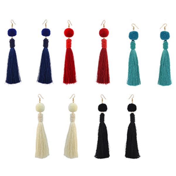 E-4210 5 Colors New Fashion Women Gold Metal Shell Long Tassel Drop Dangle Earring Bohemian Party Jewelry