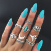 R-1469 9Pcs/set Bohemian Vintage Moon Shape Silver Gold Plated Knuckle Nail Midi Finger Ring for Women Party Jewelry