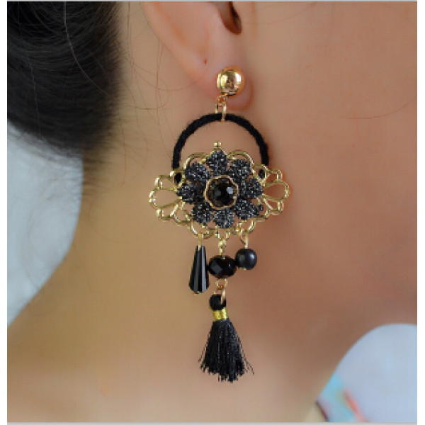 E-4229 4Colors New Fashion Women Fringe Tassel Drop Earring Gold Alloy Flower Shape Earrings Party Jewelry