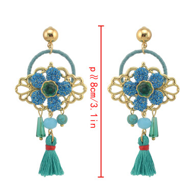E-4229 4Colors New Fashion Women Fringe Tassel Drop Earring Gold Alloy Flower Shape Earrings Party Jewelry