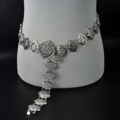 N-6906 Bohemian Retro Tribal Body Jewelry Gypsy Silver Plated Alloy Carved Flower Belly Body Chain Waist Summer Chain