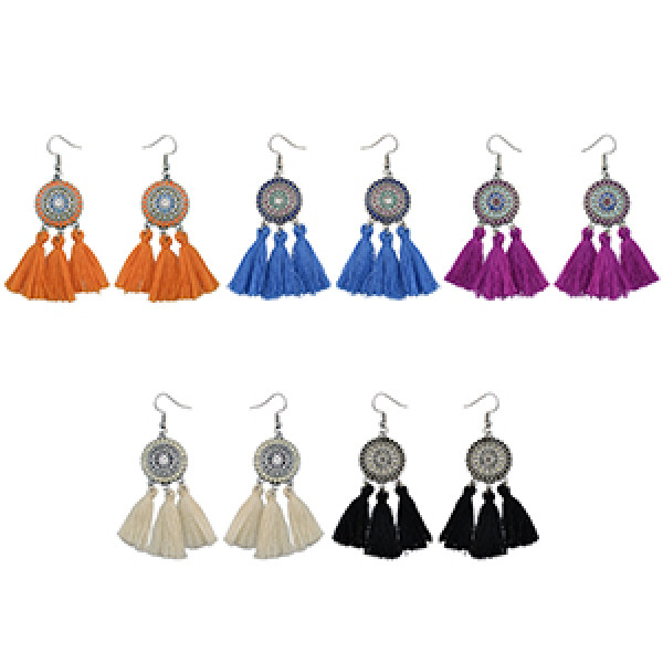 E-4231 5 Colors Silver Flower Alloy diamante thread Tassel pendant Earrings For Women