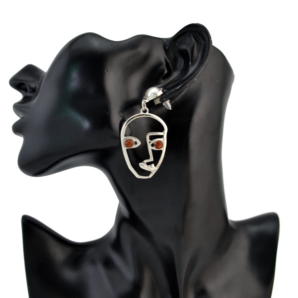 E-4232 2 Color New Fashion Gold Silver Simple Face Shaped Drop Stud Earring Jewelry
