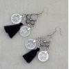E-4234 4 Colors Silver Alloy Coin Drop Dangle Pendant Fringe Tassel Ear Jewelry Earrings For Women