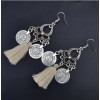E-4234 4 Colors Silver Alloy Coin Drop Dangle Pendant Fringe Tassel Ear Jewelry Earrings For Women