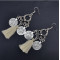 E-4234 4 Colors Silver Alloy Coin Drop Dangle Pendant Fringe Tassel Ear Jewelry Earrings For Women