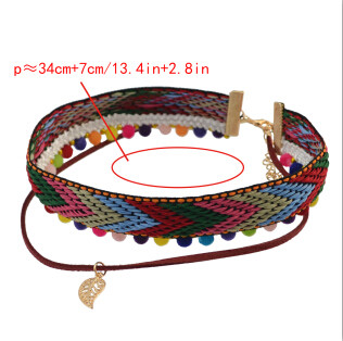 N-6905 Handmade Bohemia Choker Necklace Woven Plush Ball Pendant Ethnic Collar Choker Necklace For Women