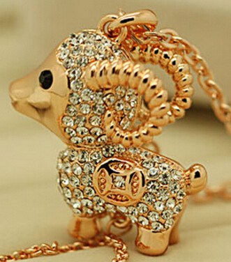 N-5281 Chain Coin Tassels Full Rhinestone Lamb charm sheep Pendant gaot Necklace