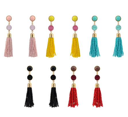 E-4237 5 Colors Fashion Resin Beads Tassel Statement Drop Earrings for Women Bridal Wedding Party Jewelry