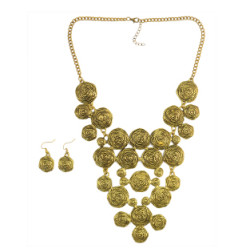 N-6218 Bohemian Vintage Gold long chain Round Pendant Necklace Statement Necklaces set for Women