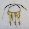 N-5356  Fashion Boho Leaves Turquoise Tassel Pendant Charm Necklace jewelry
