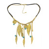 N-5356  Fashion Boho Leaves Turquoise Tassel Pendant Charm Necklace jewelry