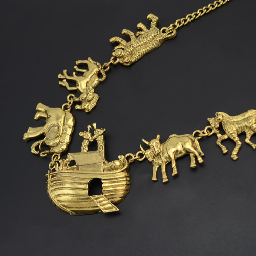 N-5329  Vintage Gold plated with Different Animals Pendant Charm Necklace